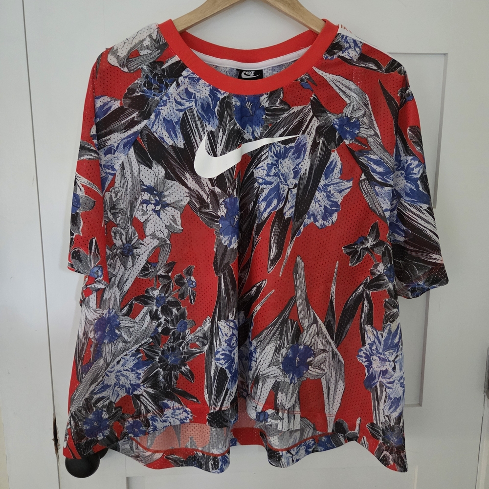Nike Women's Red Floral Mesh Top